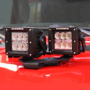Jeep Wrangler Light Mounts - Hood - Go Rhino - Center Hood Mounts for Dual 3x3 Cubes - Textured Black - `18-`20